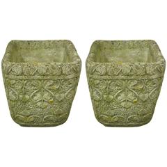1920s English Pair Cotswold Square Carved Pots