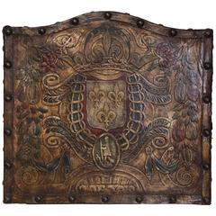 19th Century French Leather Shield with Crest of the Kings of France