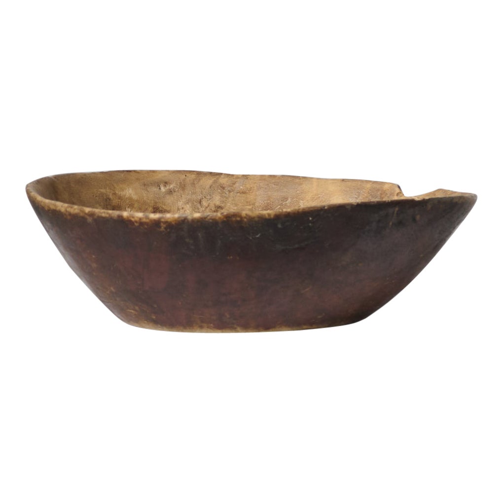 Antique Swedish Wide Wooden Bowl with Original Paint and Authentic Patina