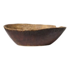 Antique Swedish Wide Wooden Bowl with Original Paint and Authentic Patina