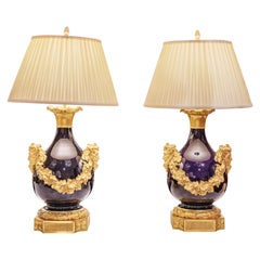 A very fine pair of 19th century French Sevre's style and gilt bronze urn lamps