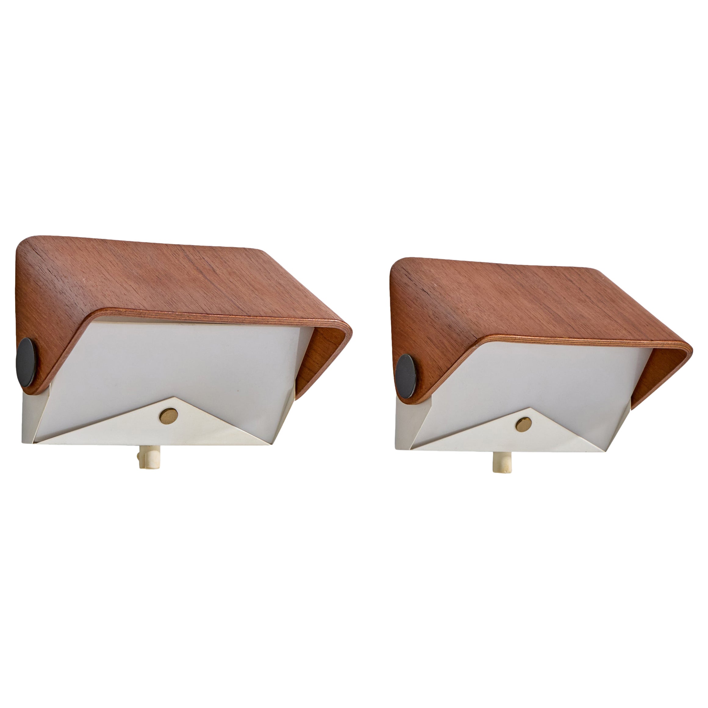 ASEA, Wall Lights, Teak, Metal, Acrylic, Sweden, 1950s