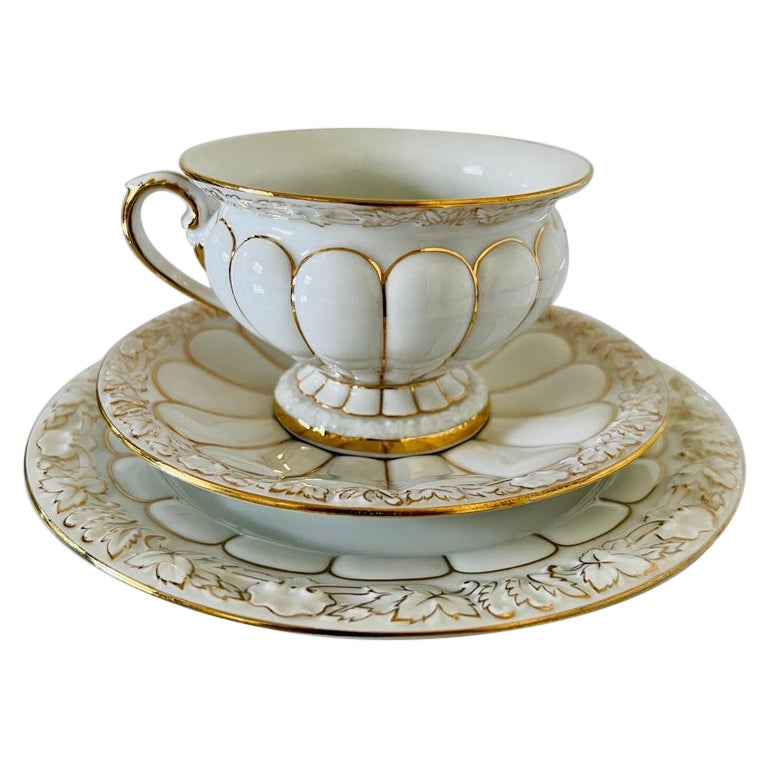 Meissen Germany Porcelain Gold Baroque Cup, Saucer, & Dessert Plate