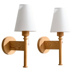 Uno Kristiansson, Wall Lights, Pine, Fabric, Sweden, 1970s
