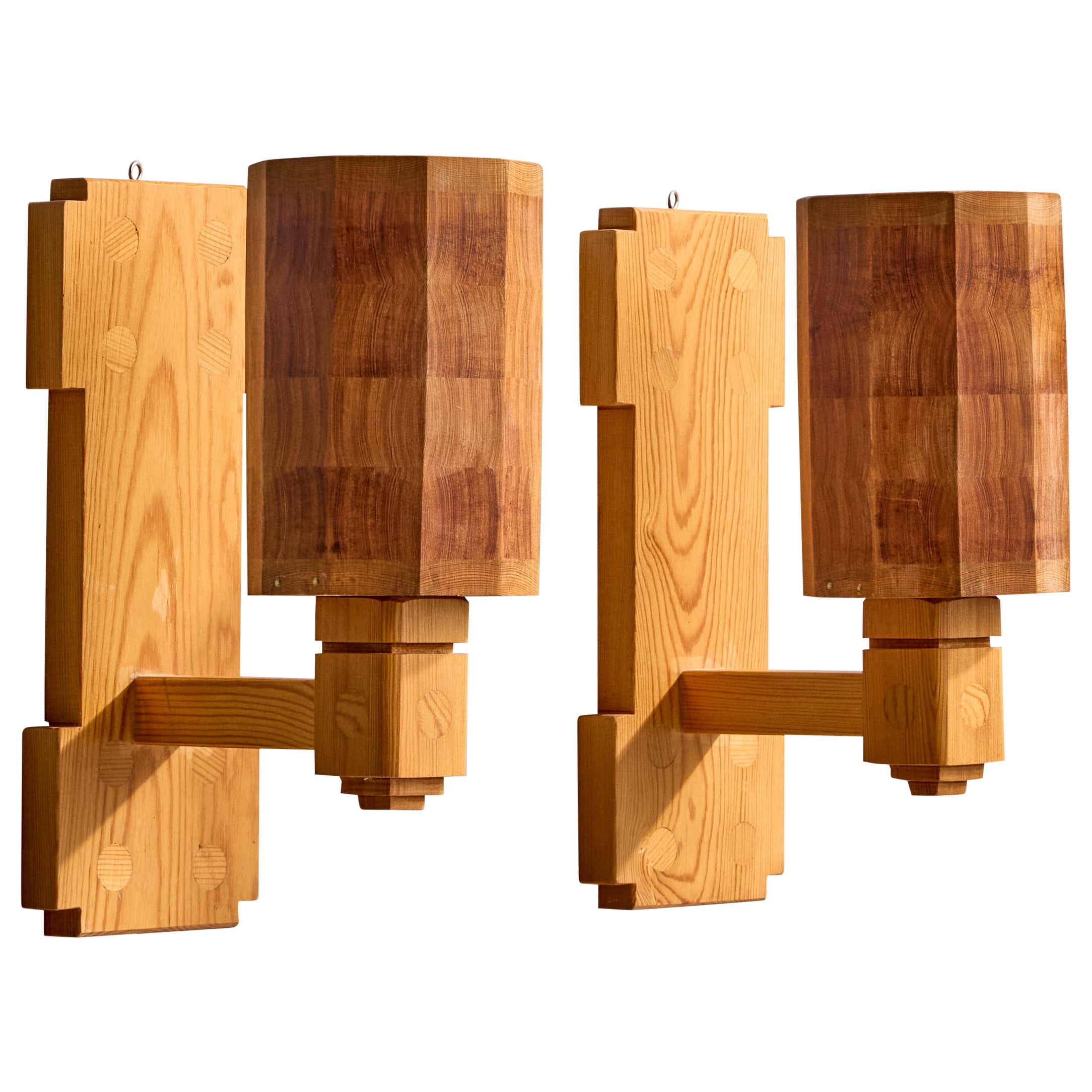 Swedish Designer, Wall Lights, Pine, Sweden, 1970s