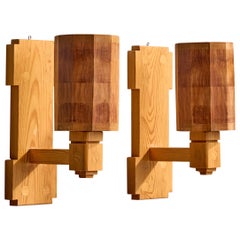 Swedish Designer, Wall Lights, Pine, Sweden, 1970s
