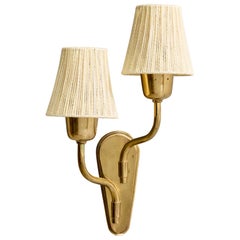 Fog & Mørup, Wall Light, Brass, Fabric, Denmark, 1950s