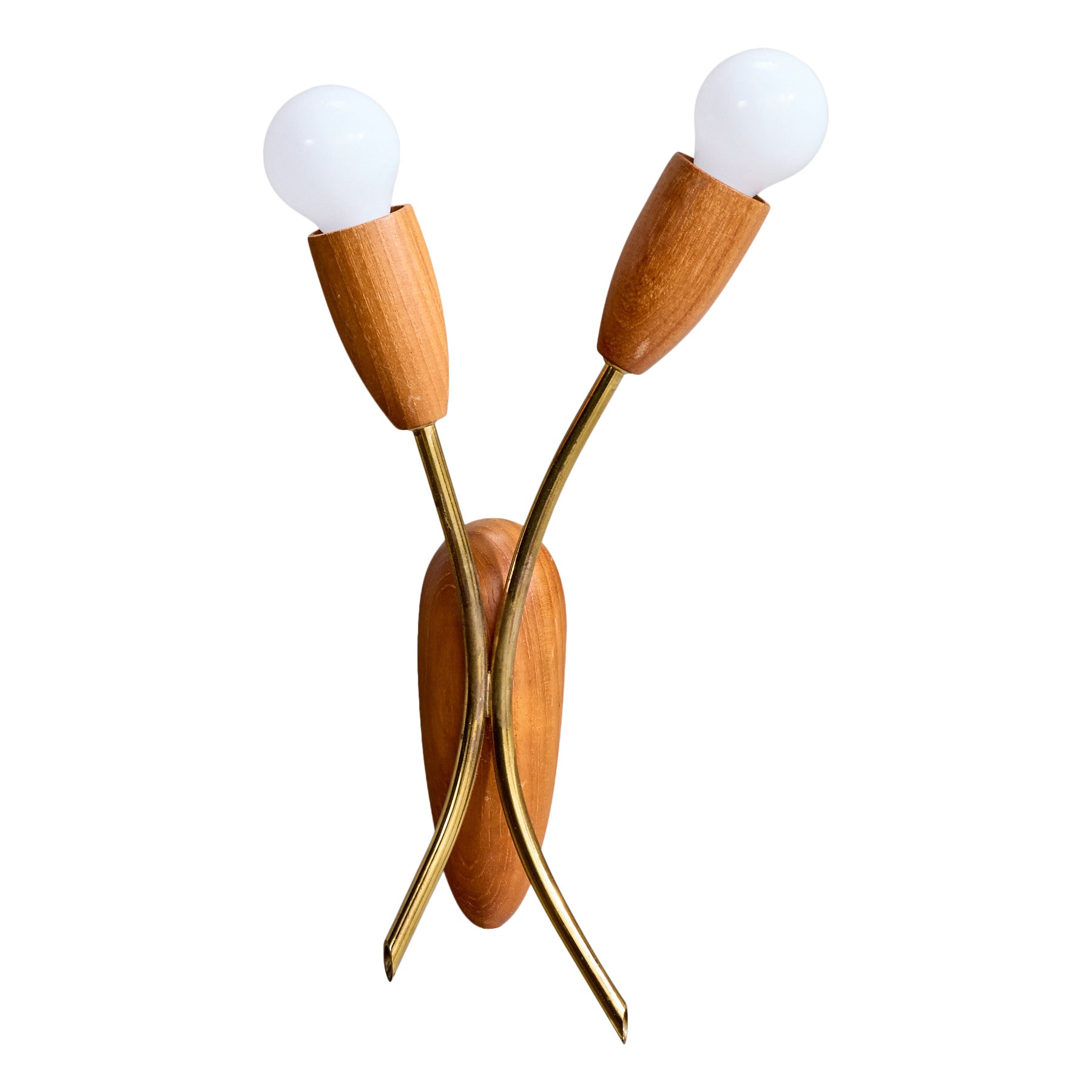 Swedish Designer, Wall Light, Teak, Brass, Sweden, 1950s
