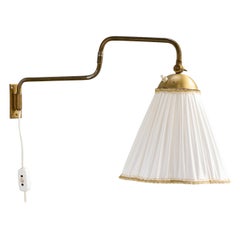 Swedish Designer, Wall Light, Brass, Fabric, Sweden, 1940s