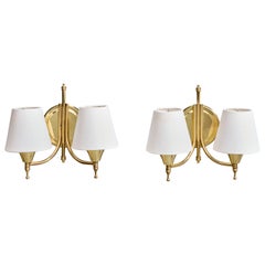 Kama, Wall Lights, Brass, Fabric, Norway, 1960s