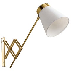 T.H. Valentiner, Wall Light, Brass, Fabric, Denmark, 1950s