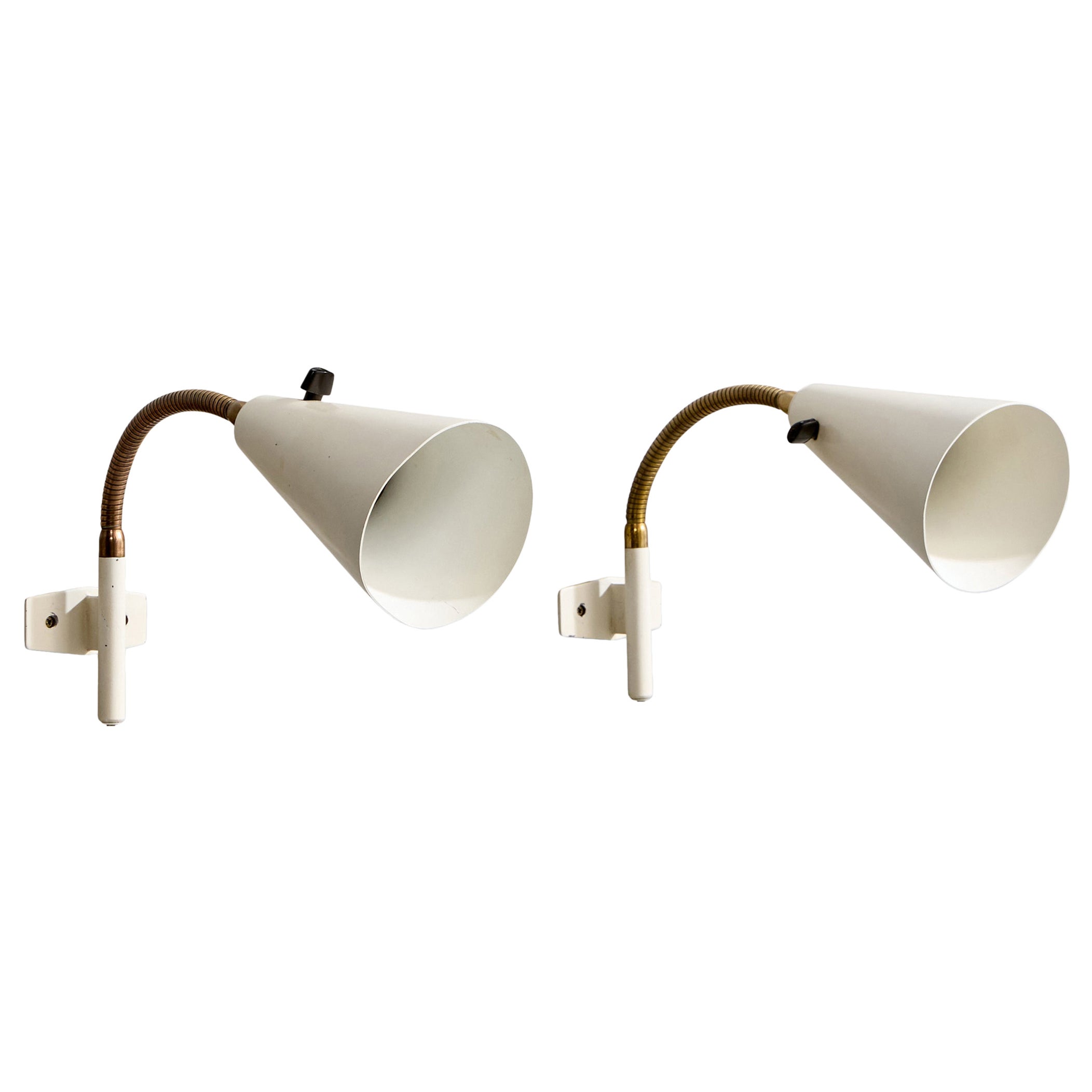 Swedish Designer, Wall Lights, Brass, Metal, Sweden, 1950s