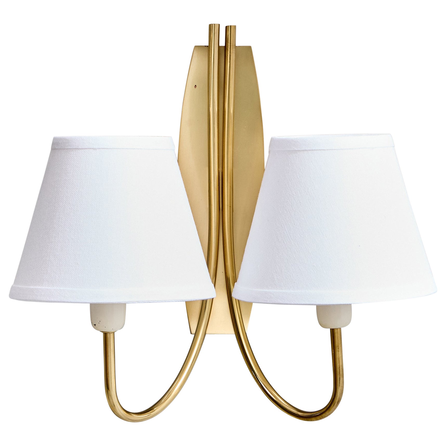 Swedish Designer, Wall Light, Brass, Fabric, Sweden, 1950s