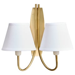 Swedish Designer, Wall Light, Brass, Fabric, Sweden, 1950s