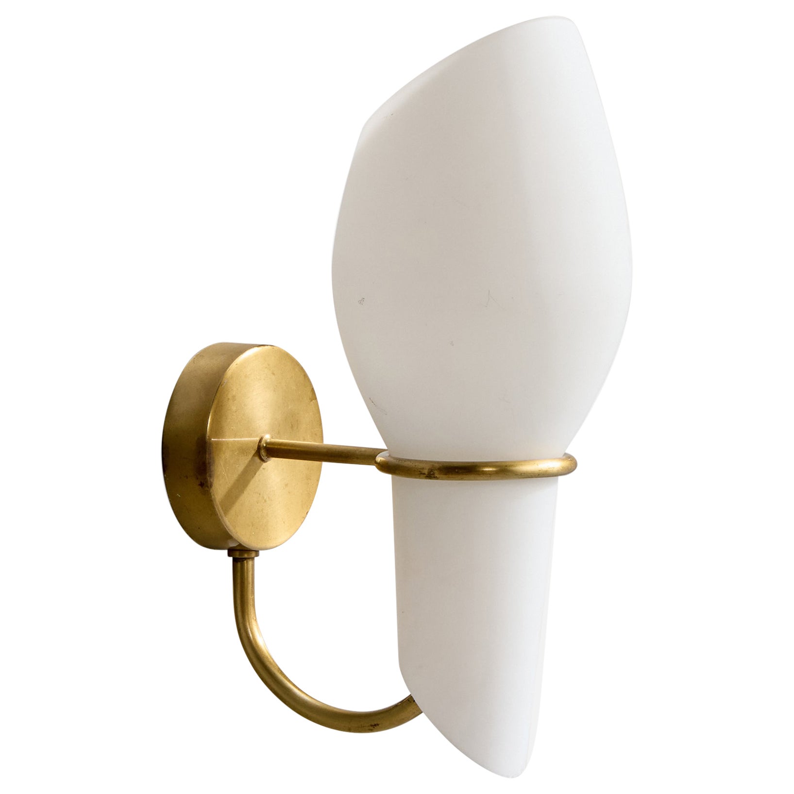 Swedish Designer, Wall Light, Brass, Glass, Sweden, 1950s