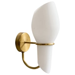 Swedish Designer, Wall Light, Brass, Glass, Sweden, 1950s