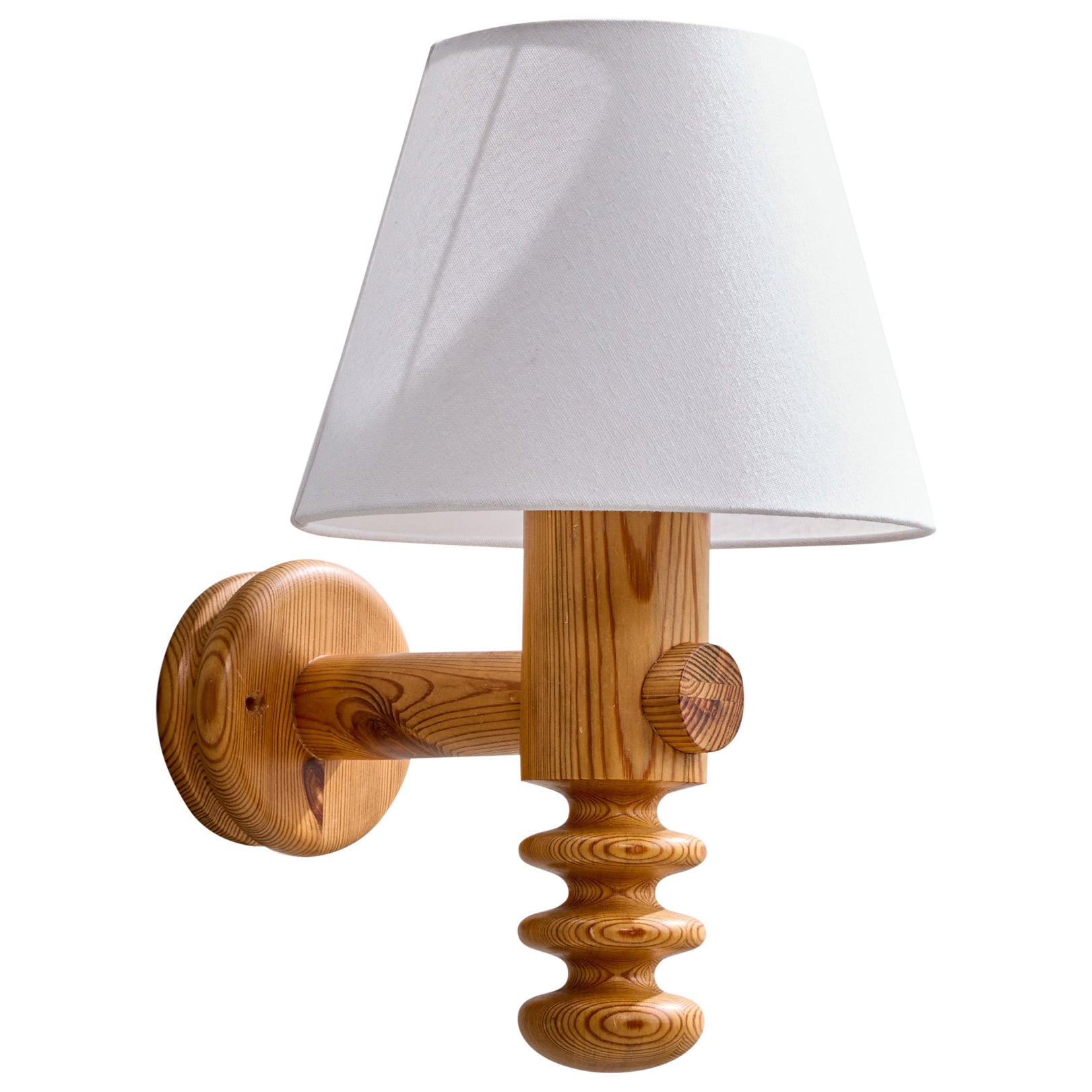 Uno Kristiansson, Wall Light, Pine, Fabric, Sweden, 1970s