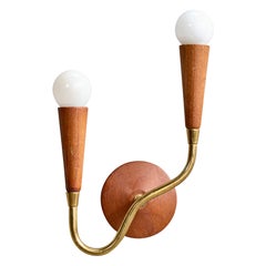 Swedish Designer, Wall Light, Brass, Teak, Sweden, 1950s