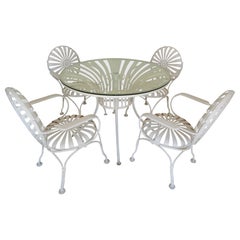 French Iron Garden Set by Francois Carre, Four Spring Arm Chairs and Table