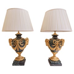 Antique A fine large pair of 19th c French Louis XVI marble and gilt bronze urn lamps