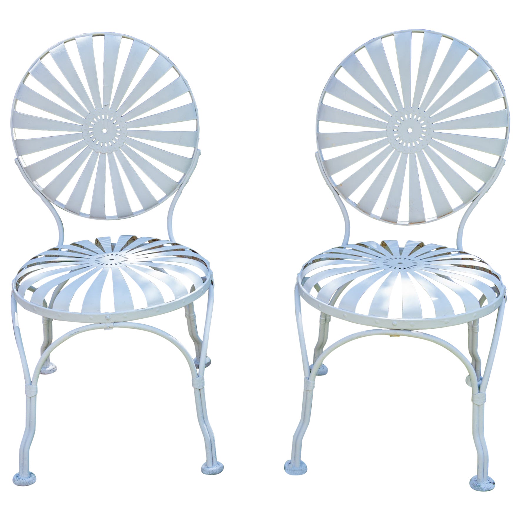 Pair of French Spring Steel Garden Chairs by Francois Carre