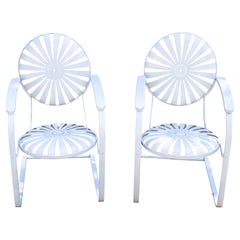 Pair French Cantilevered Spring Garden Arm Chairs by Francois Carre