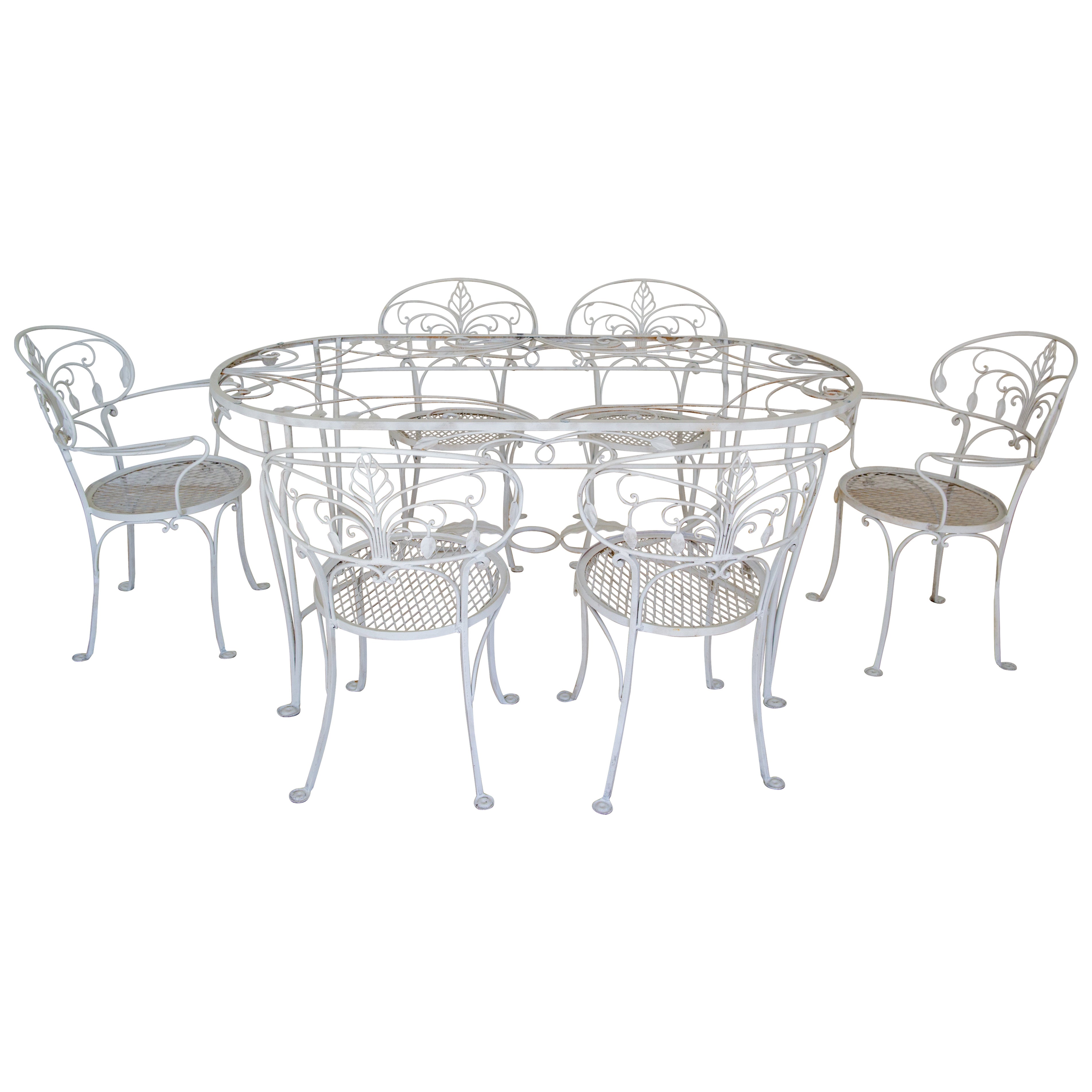 Auténtica Mesa de Comedor Salterini de Hierro Forjado y Seis Sillas