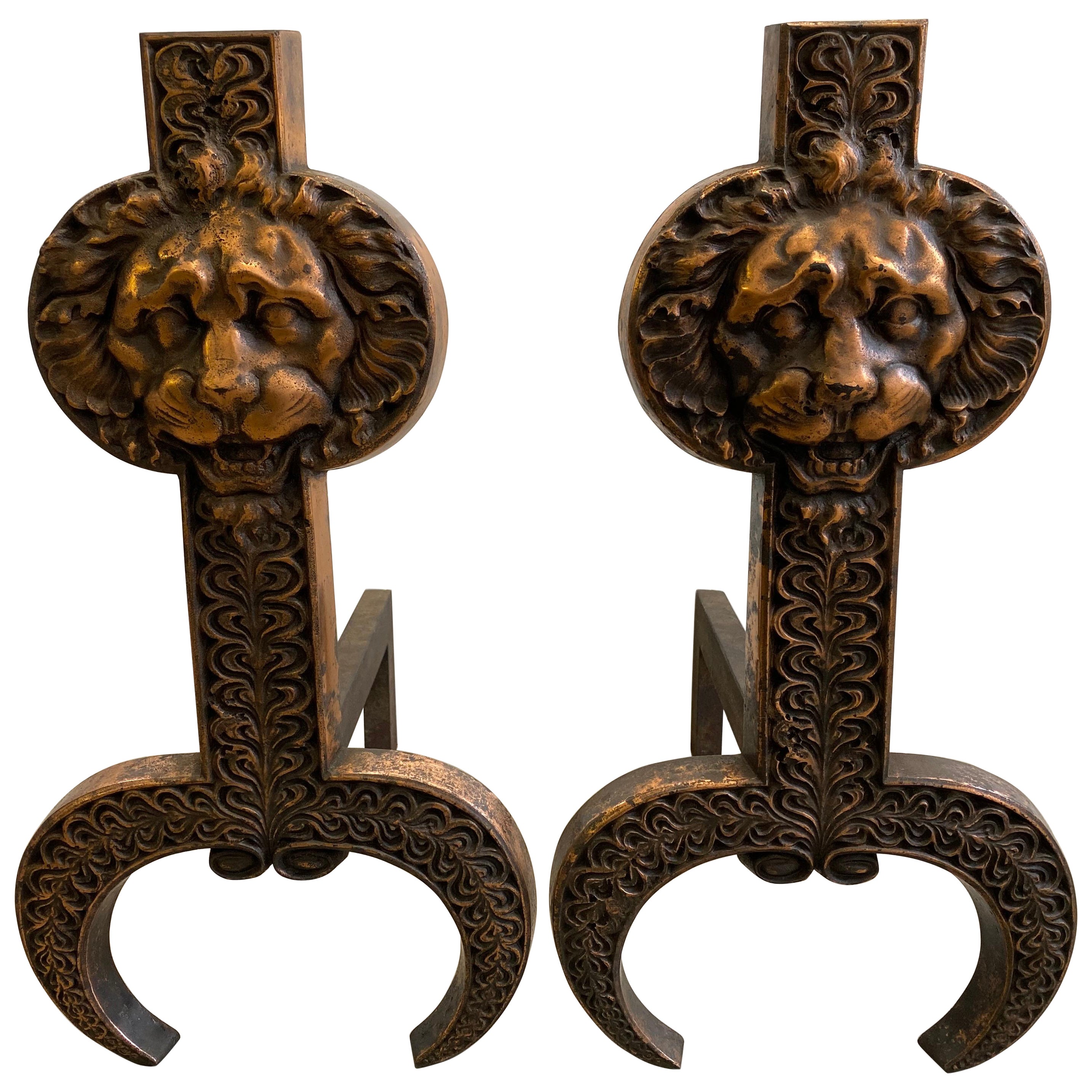 Andirones de león de hierro de época estética de Arthur Osborne para Wellington & Burrage en venta
