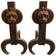 Aesthetic Period Iron Lion Andirons by Arthur Osborne for Wellington & Burrage