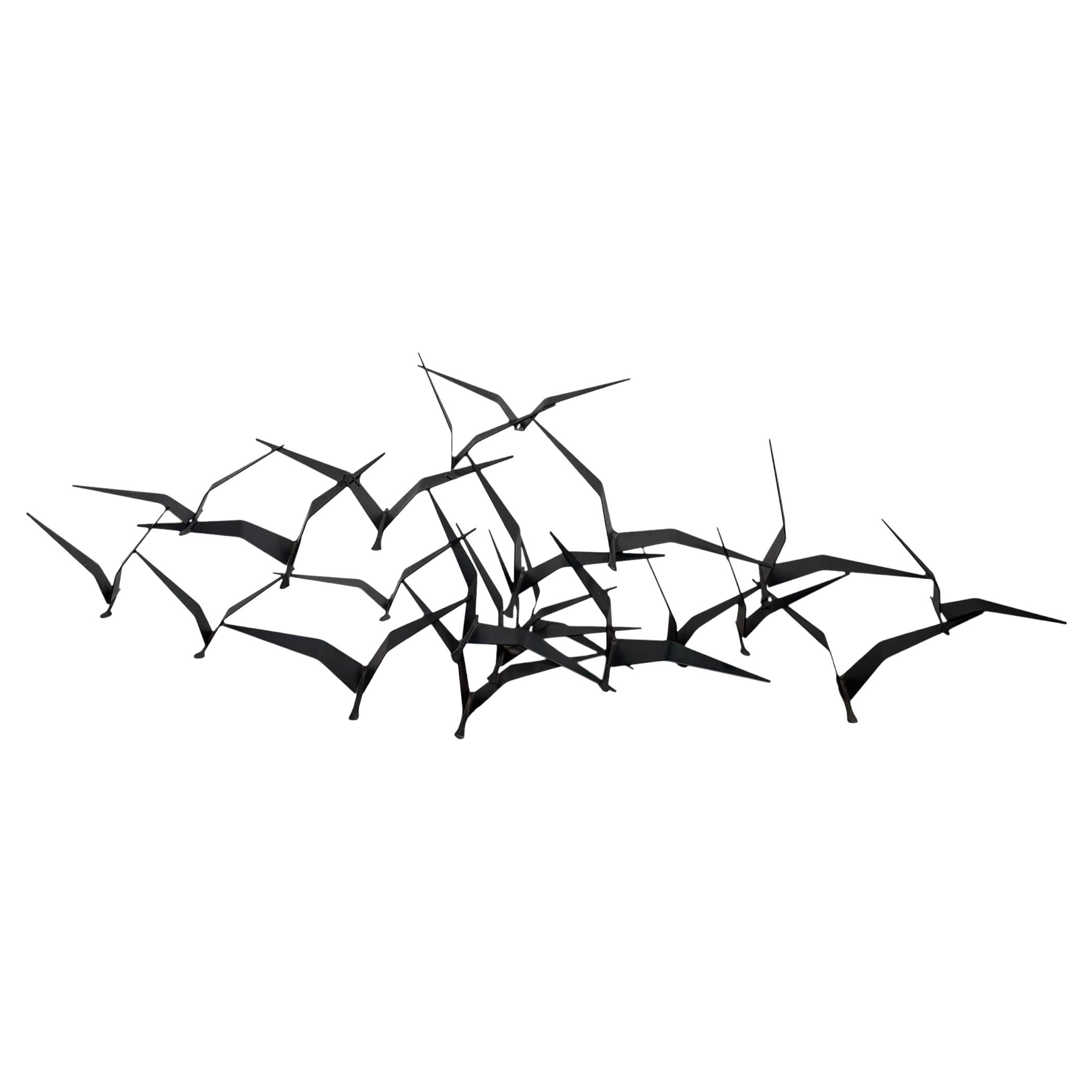 Curtis Jere Brutalist Birds in Flight Sculpture en métal soudé noir SIGNÉE 69 MCM