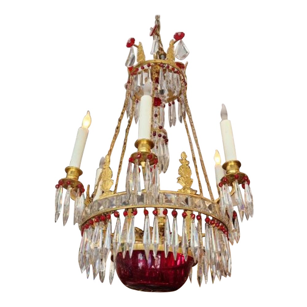 Empire Style Gilt-Brass and Glass Chandelier in vendita