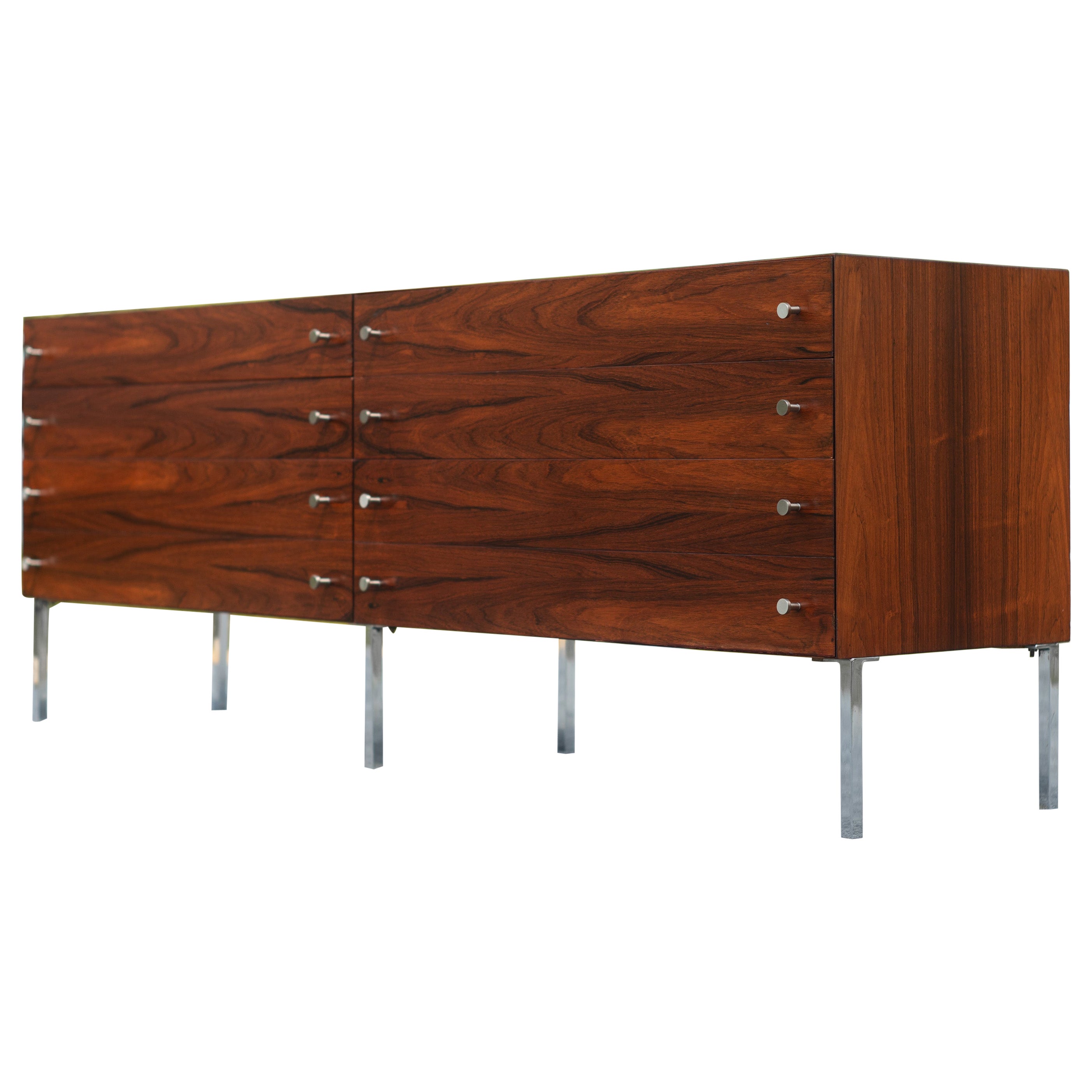 Restored Poul Norreklit for Sigurn Hansen Rosewood & Chrome 6-Drawer Credenza