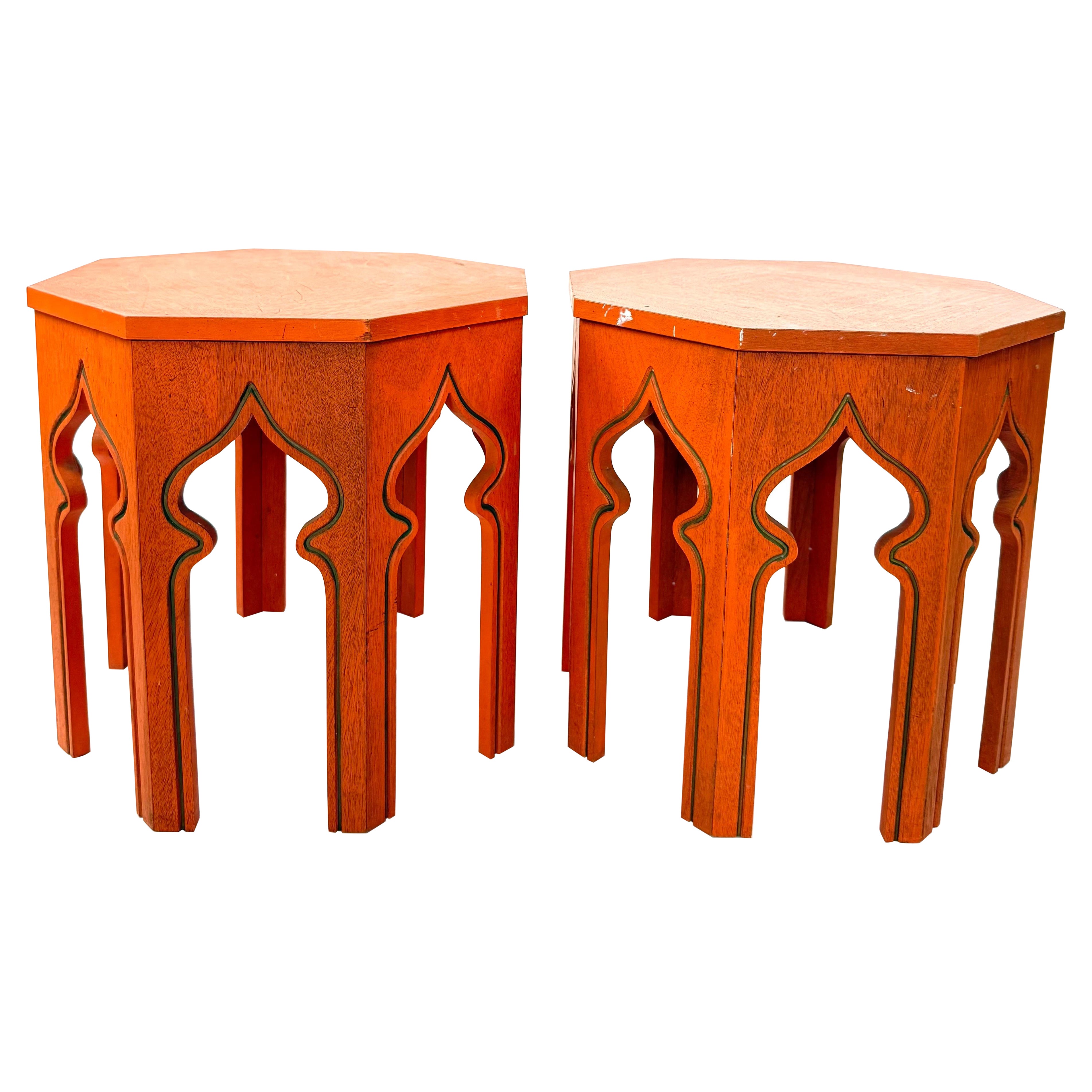 Pair of 1970 moorish style hexagonal side tables