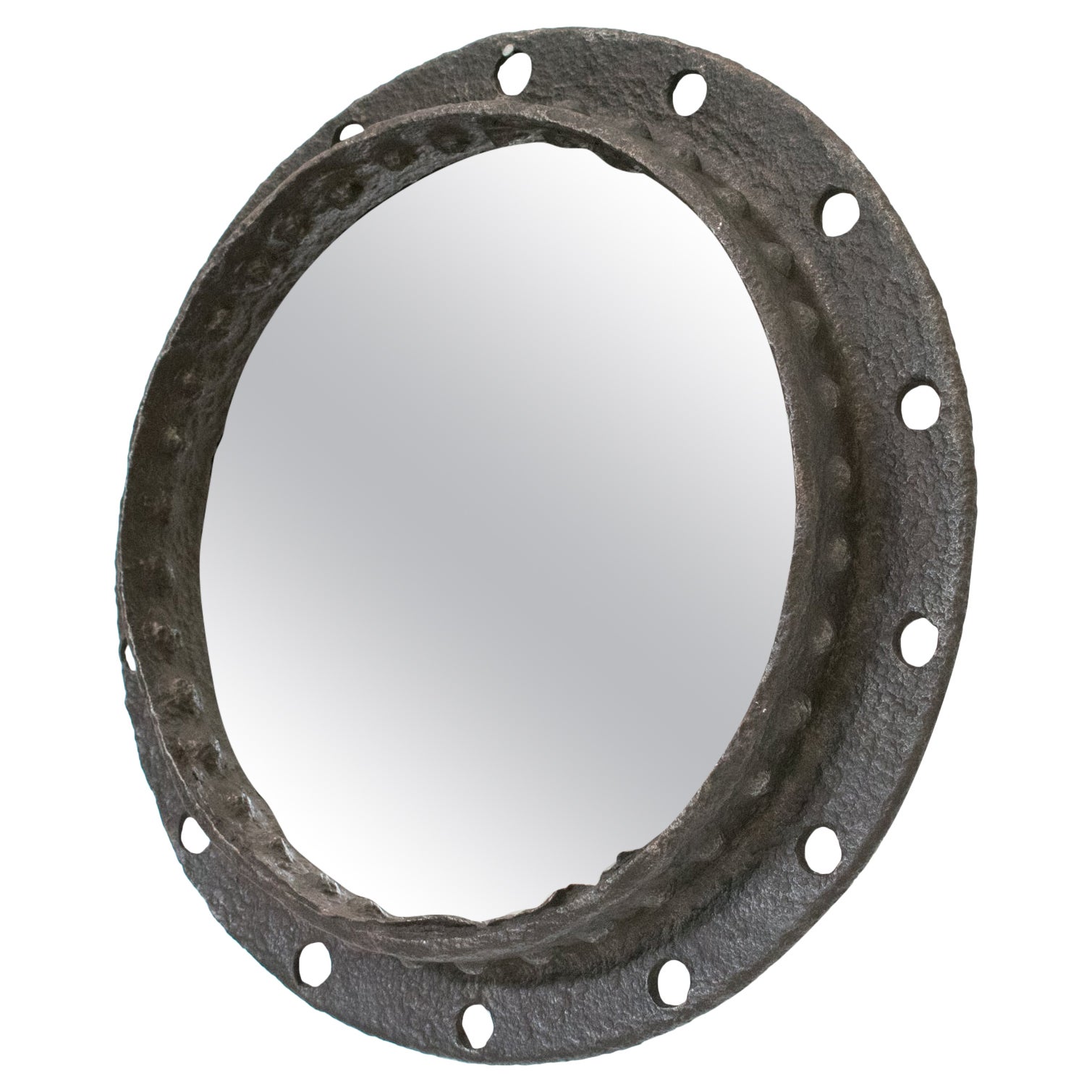 Brutalist Wrought Iron Porthole Mirror, circa 1960