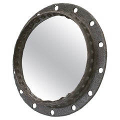 Brutalist Wrought Iron Porthole Mirror, circa 1960