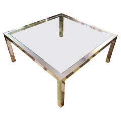 Circa 70's Milo Baughman Chunky Chrome Square Glass Coffee Table