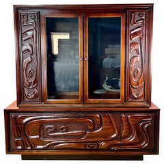 Pulaski Furniture Corporation 'Oceanic' Sculpted Walnut Credenza and Hutch