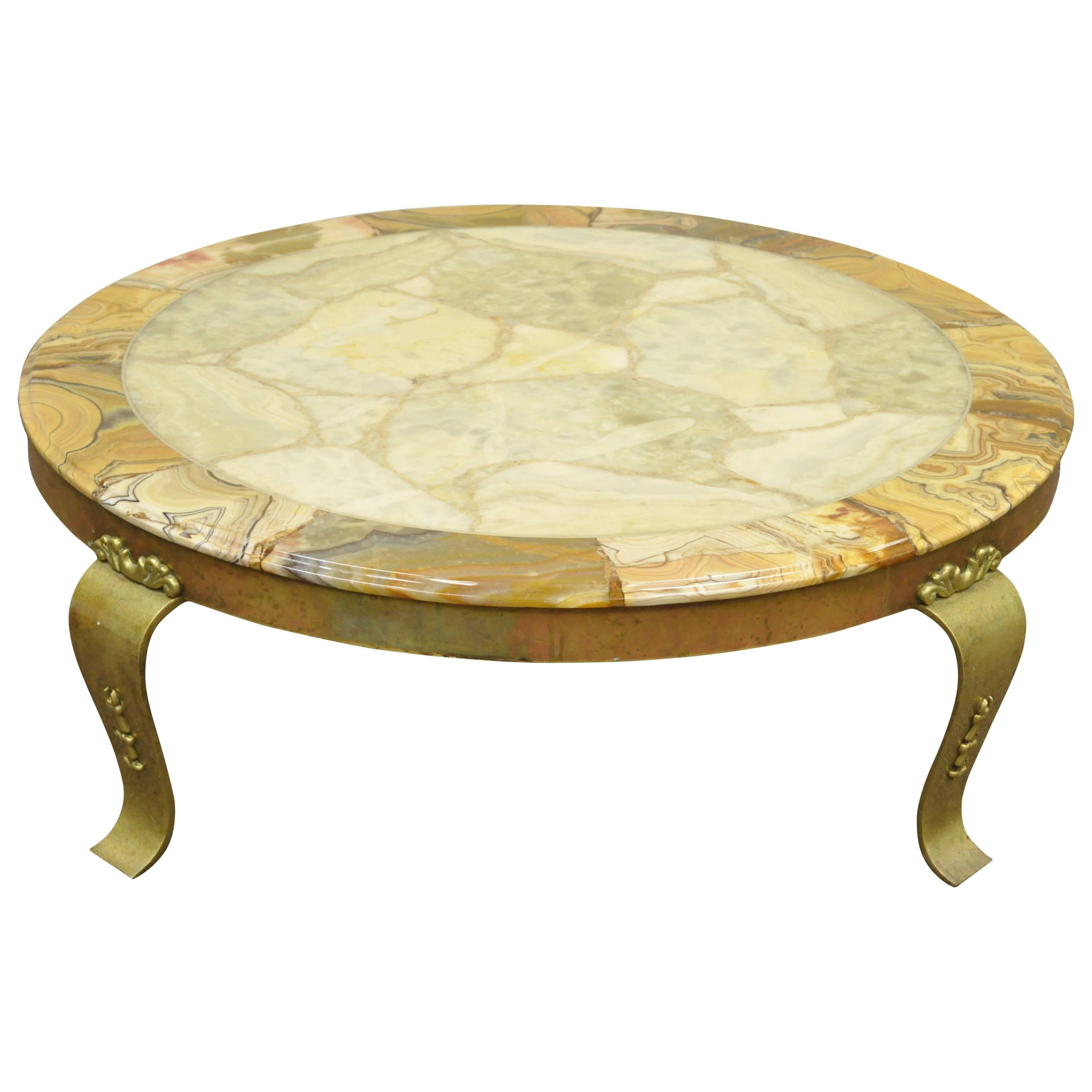 Brass and Onyx Round Coffee Table by Muller's of Mexico Attr. to Arturo Pani