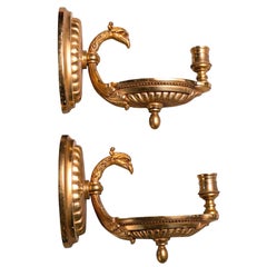 Pair Italian Heavy Brass Empire Style Candle Sconces