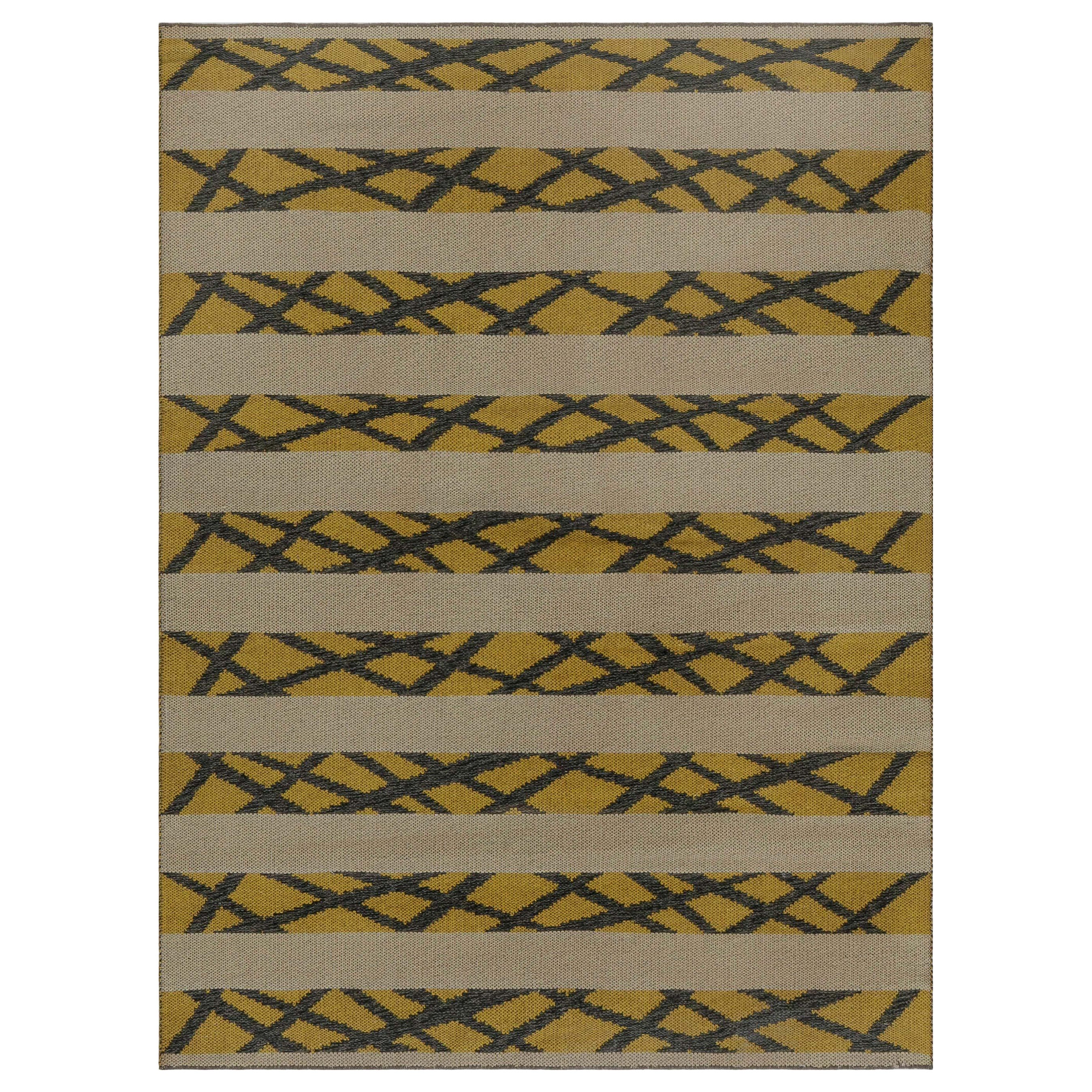 Doris Leslie Blau Alfombra sueca vintage de tejido plano, diseño geométrico de doble cara