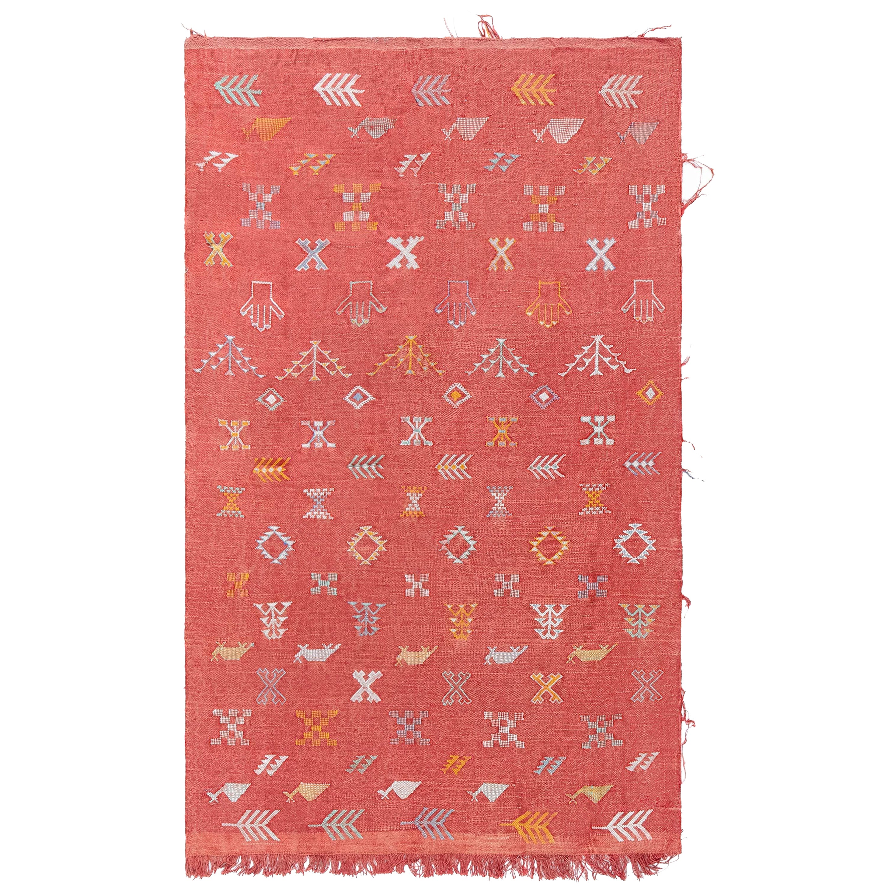 Doris Leslie Blau Alfombra Tribal Marroquí Kilim Roja