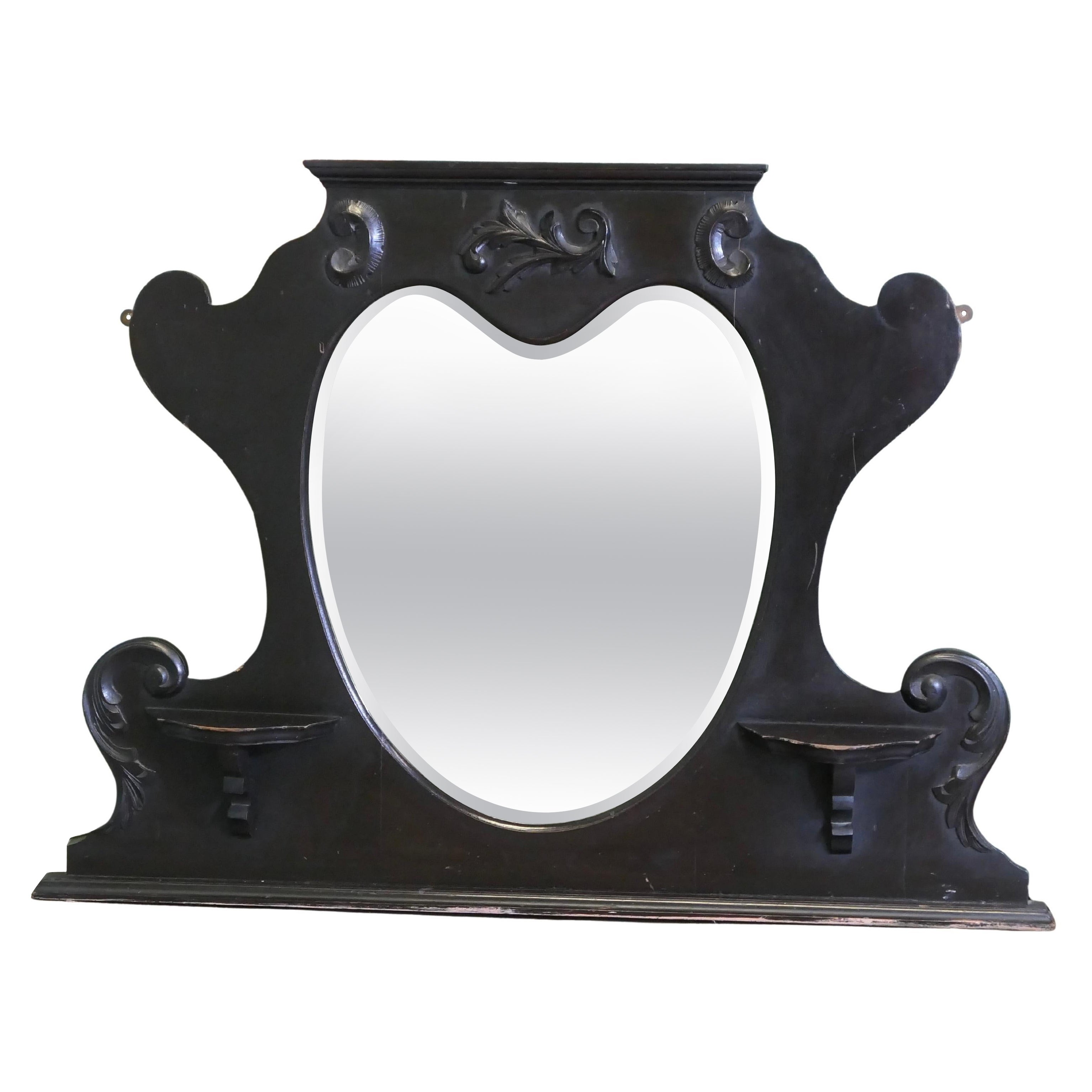 Edwardian Black Lacquer Overmantel mit Herz Spiegel im Angebot