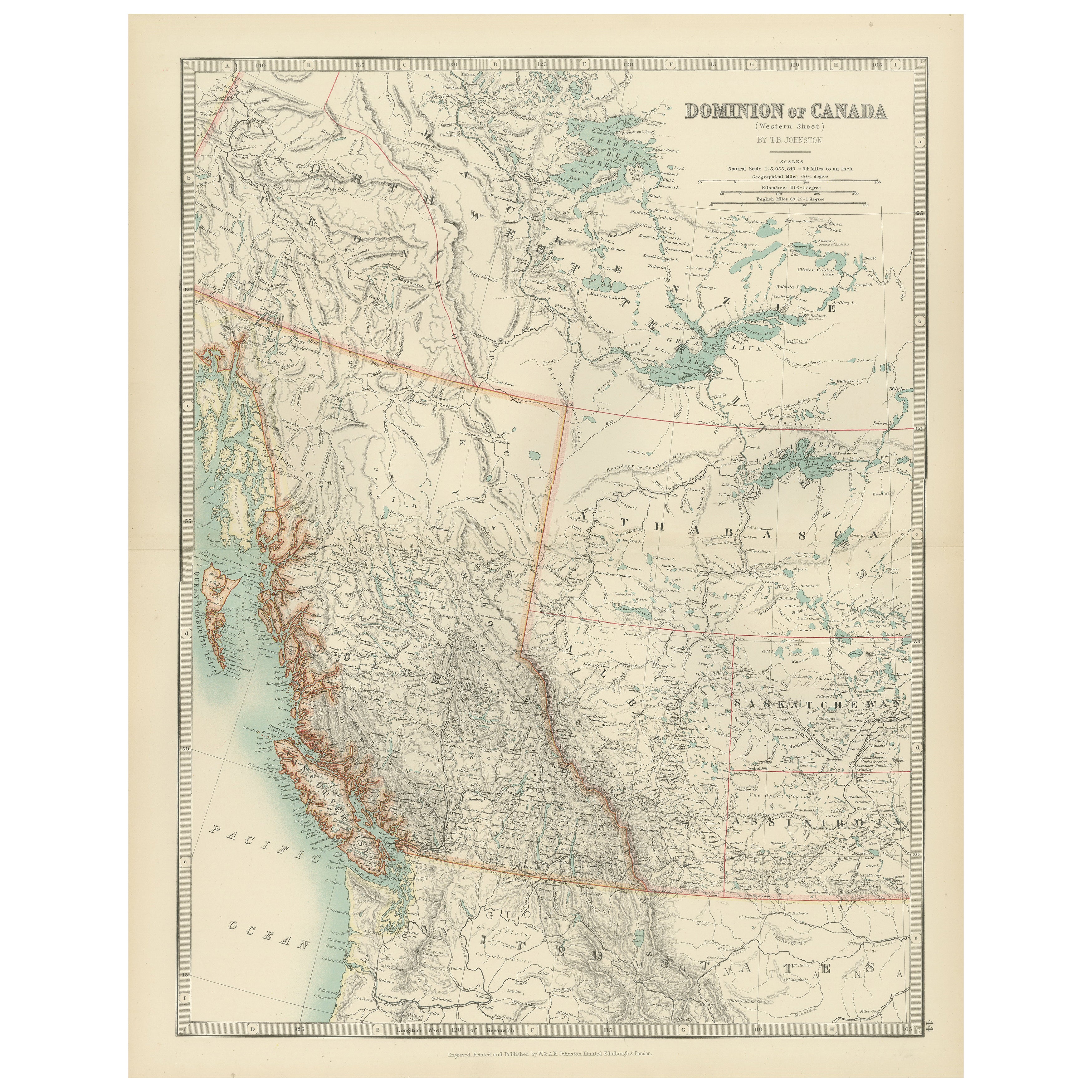 L'Ouest canadien - 1903 Carte gravée par Johnston - Unique et historique