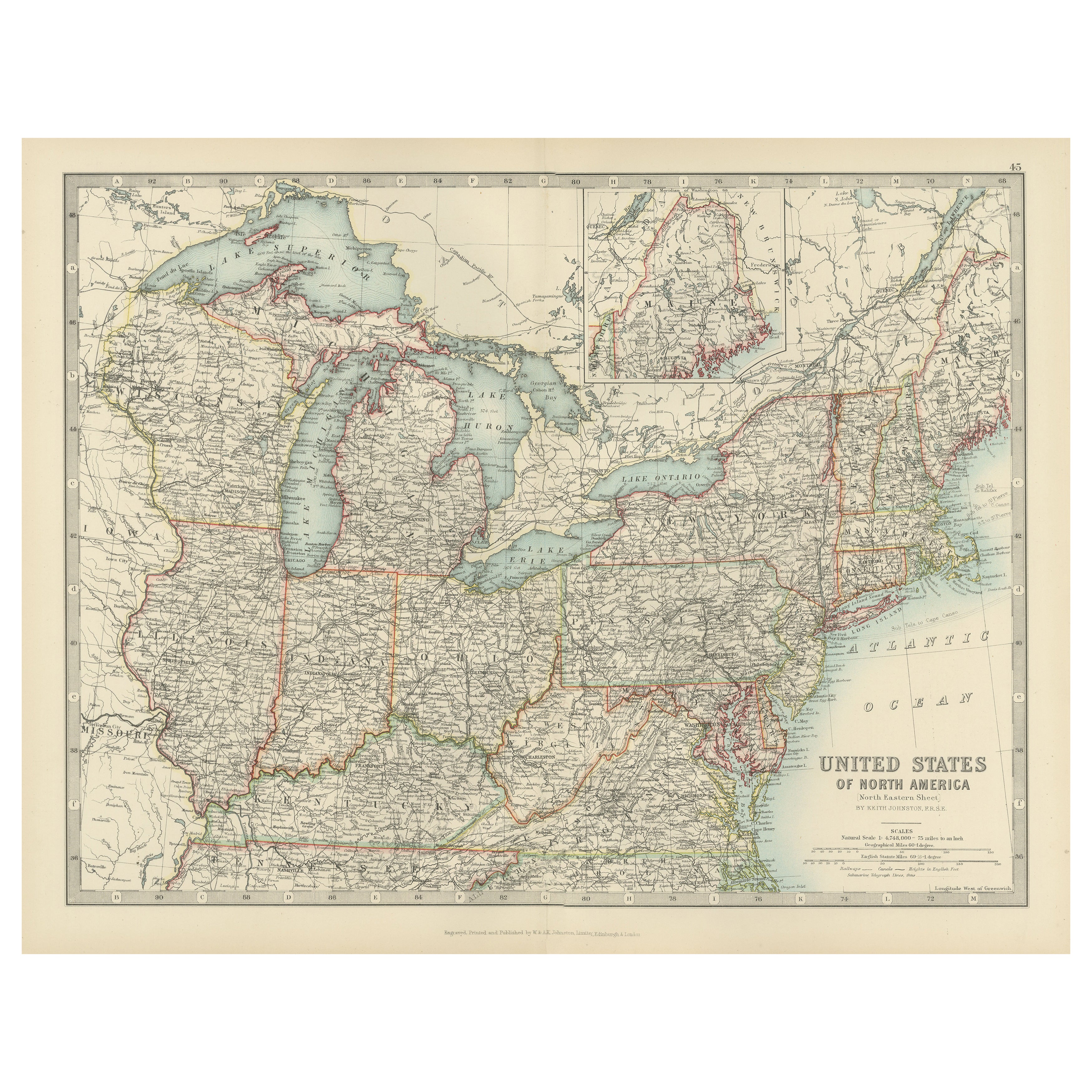 Antique Map of the Northeast USA - Vibrant 1903 Cartographic Detail