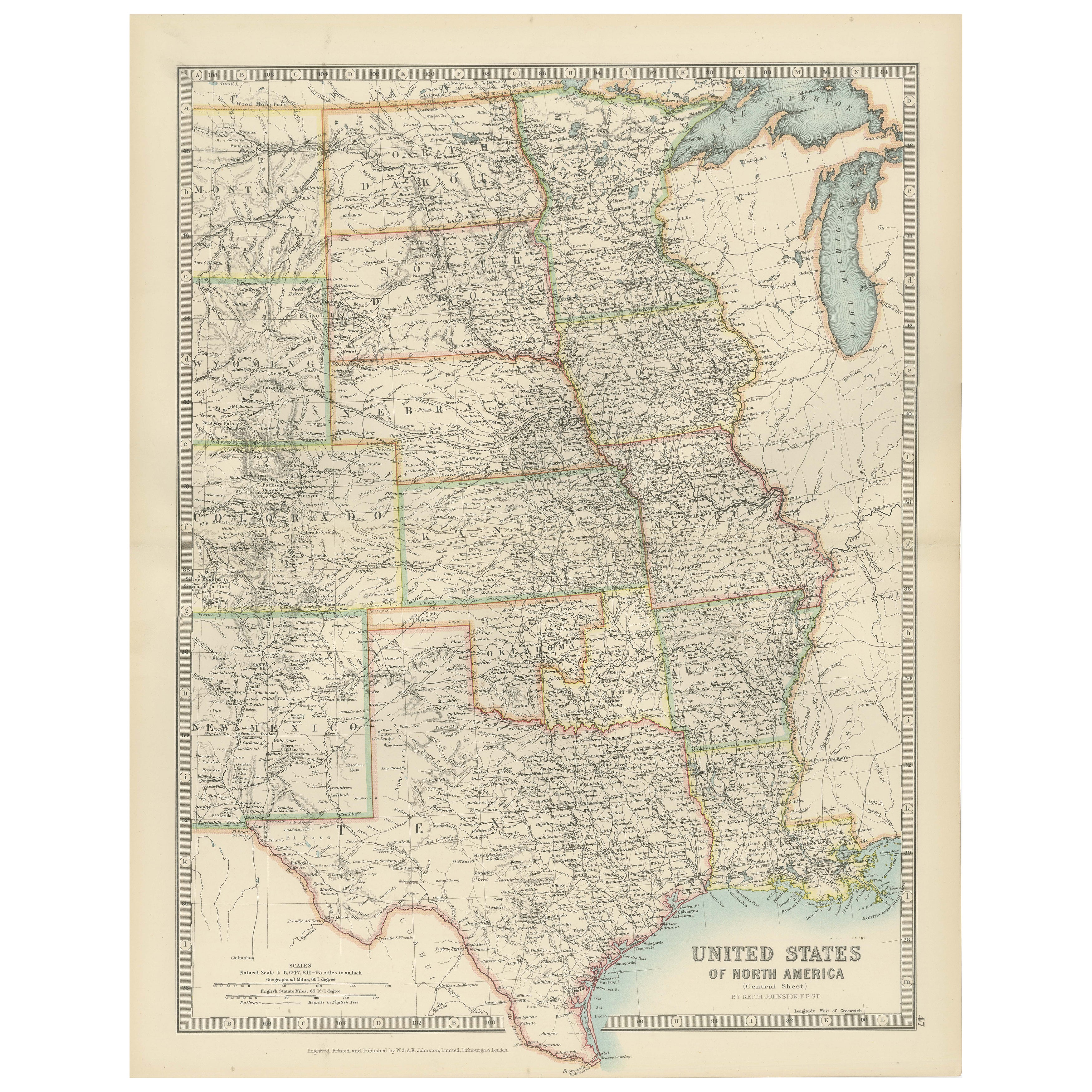 Map of United States Central Sheet 1903 – Railroads, States, and Topography