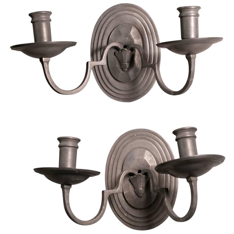 Pair of Vintage Italian Pewter Candle Sconces For Sale at 1stdibs
