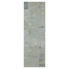 Modern Gold Blue Grey Hand Knotted Wool Silk Runner by Doris Leslie Blau