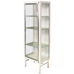 Italian mid-century white metal and glass old pharmacy display cabinet, 1950s