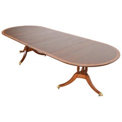 Baker Furniture Style Georgian Banded Mahogany Pedestal Dining Table, Refinished