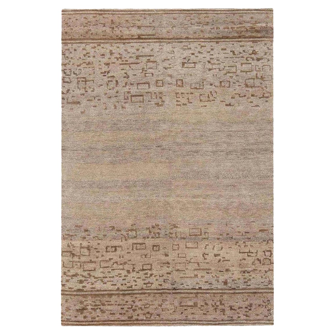 Contemporary Geometric Beige and Brown Handmade Hemp Rug by Doris Leslie Blau